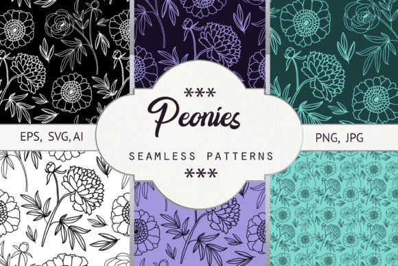 Peonies. Seamless Patterns