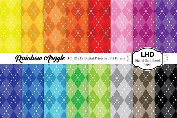 Rainbow Argyle Digital Paper Patterns