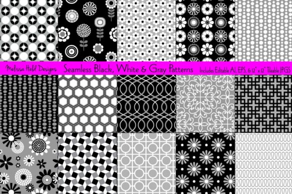 Seamless Black White Gray Patterns