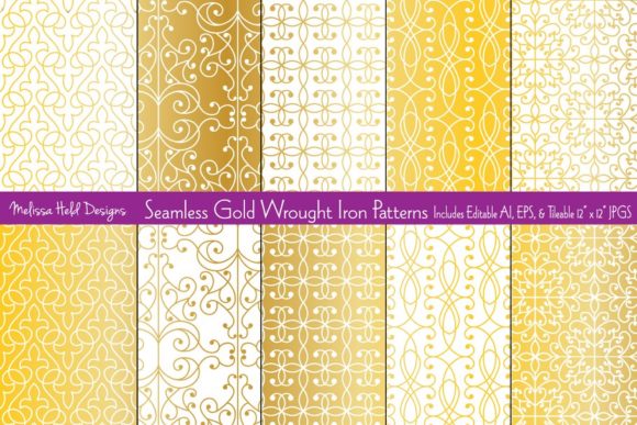 Seamless Gold Wrought Iron Patterns for Creative Designers