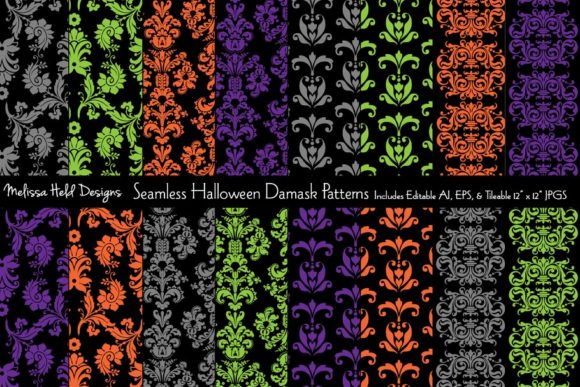 Seamless Halloween Damask Patterns