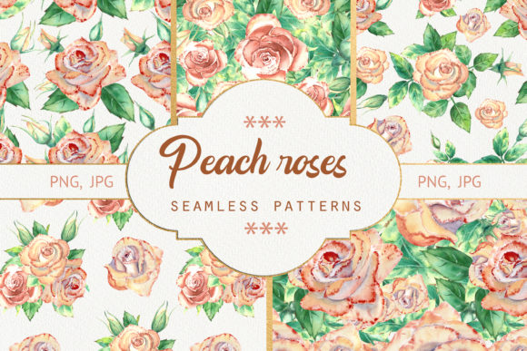 Seamless Patterns with Peach Roses